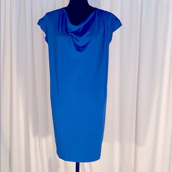 Eileen Fisher Petite Drape Front Dress Blue - Picture 2 of 6